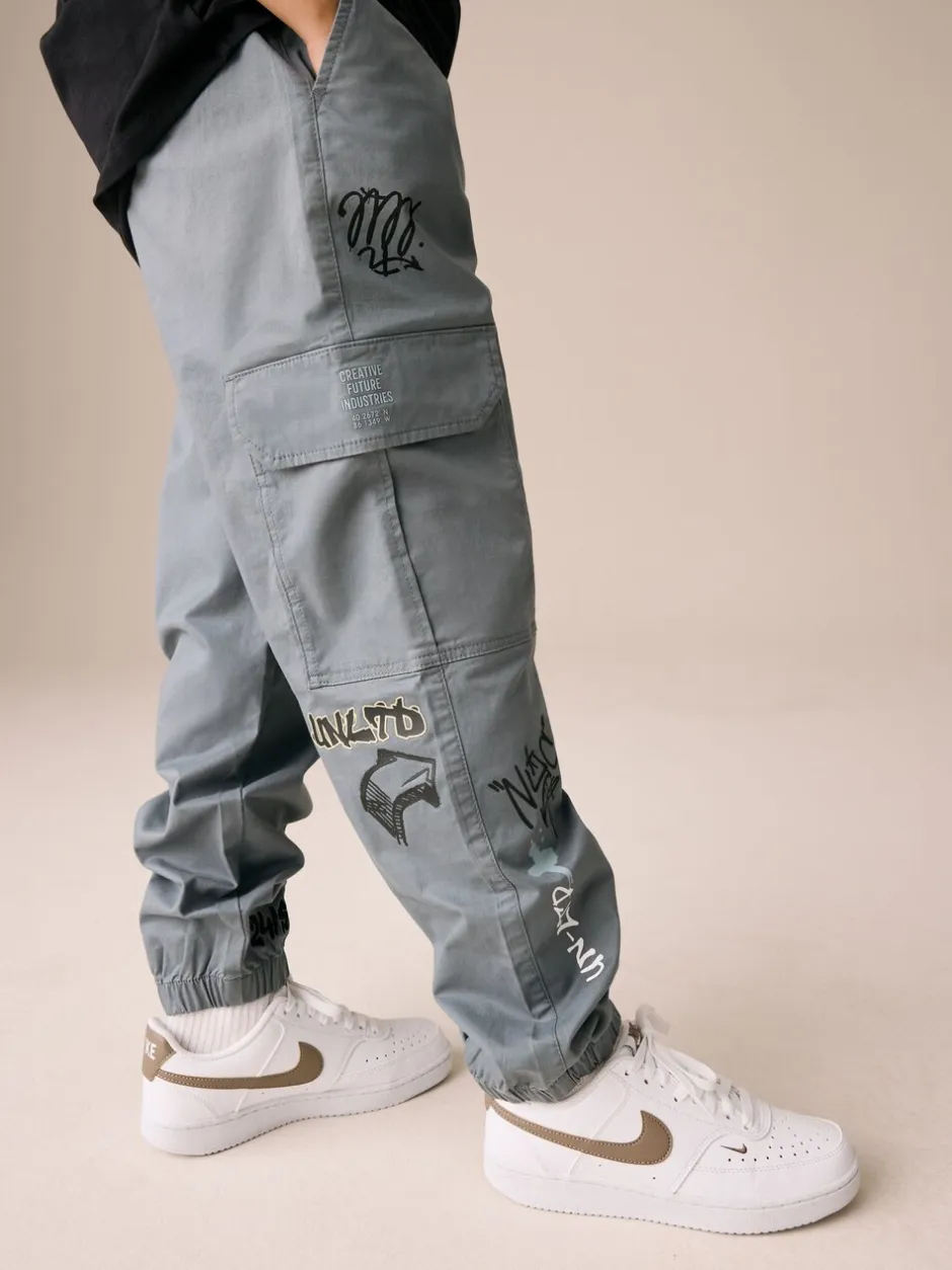 Broeken En Chino's|Next Blauw met graffitiprint - Cargobroek (3-16 jr)