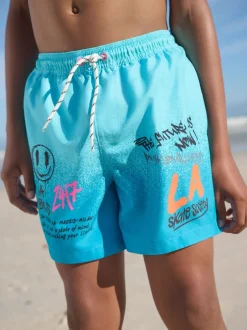 Badkleding|Next Blauw met graffitiprint - Zwembroek met print (3-16jr)