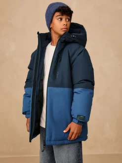 Schoolkleding|Jassen En Jacks*Next - Waterdichte gewatteerde binnenjas (3-16jr) Blauw met kleurvlakken