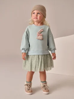 Jurken|Jurken*Next Blauw met konijnen - Feestjurk van sweaterstof (3 mnd-7 jr)