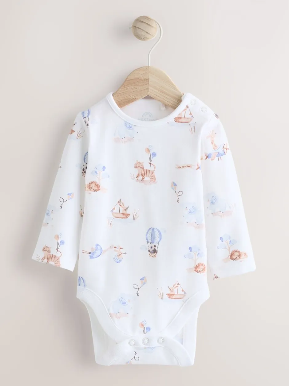 Rompertjes En Tuinbroeken|Next - Baby Velours bretelbroeken en Bodysuit Set (0mths-3yrs) Blauw met olifantenprint
