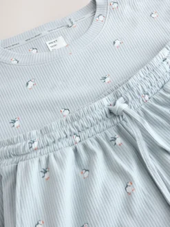 Pyjama's|Loungewear*Next - Geribbelde pyjama met lange mouwen Blauw met papegaaiduiker