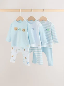Tops|Sets En Outfits|Next - Baby Top & Leggings 6 Piece Set (0mths-3yrs) Blauw met safariprint