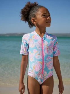 Badkleding*Next - Short Sleeved Sunsafe Swimsuit (3mths-16yrs) Blauw met schelp