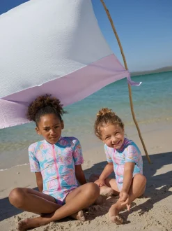 Badkleding*Next - Short Sleeved Sunsafe Swimsuit (3mths-16yrs) Blauw met schelp