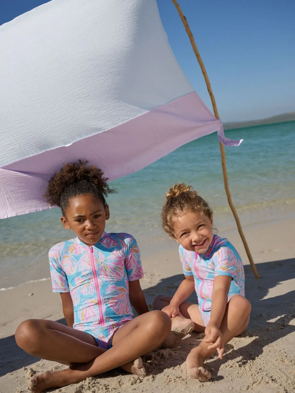 Badkleding*Next - Short Sleeved Sunsafe Swimsuit (3mths-16yrs) Blauw met schelp