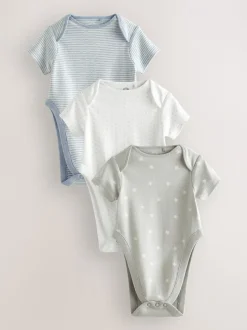 Rompertjes En Hemdjes|Rompertjes En Hemdjes|Next Blauw met sterrenprint - Baby heupdysplasie-rompertjes met korte mouwen 3 stuks