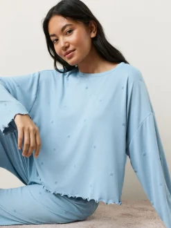 Pyjama's*Next - Zachte pyjama met lange mouwen en hartjesprint Blauw met sterrenprint