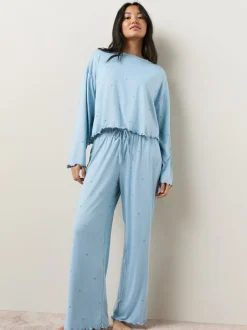 Pyjama's*Next - Zachte pyjama met lange mouwen en hartjesprint Blauw met sterrenprint