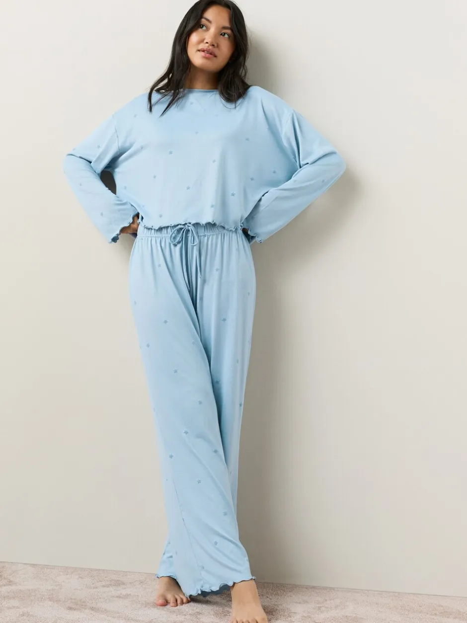 Pyjama's*Next - Zachte pyjama met lange mouwen en hartjesprint Blauw met sterrenprint