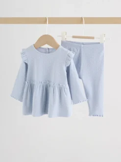 Tops|Tops*Next Blauw met stippen - Set met babyfriltop met lange mouwen en legging (0mnd-2jr)