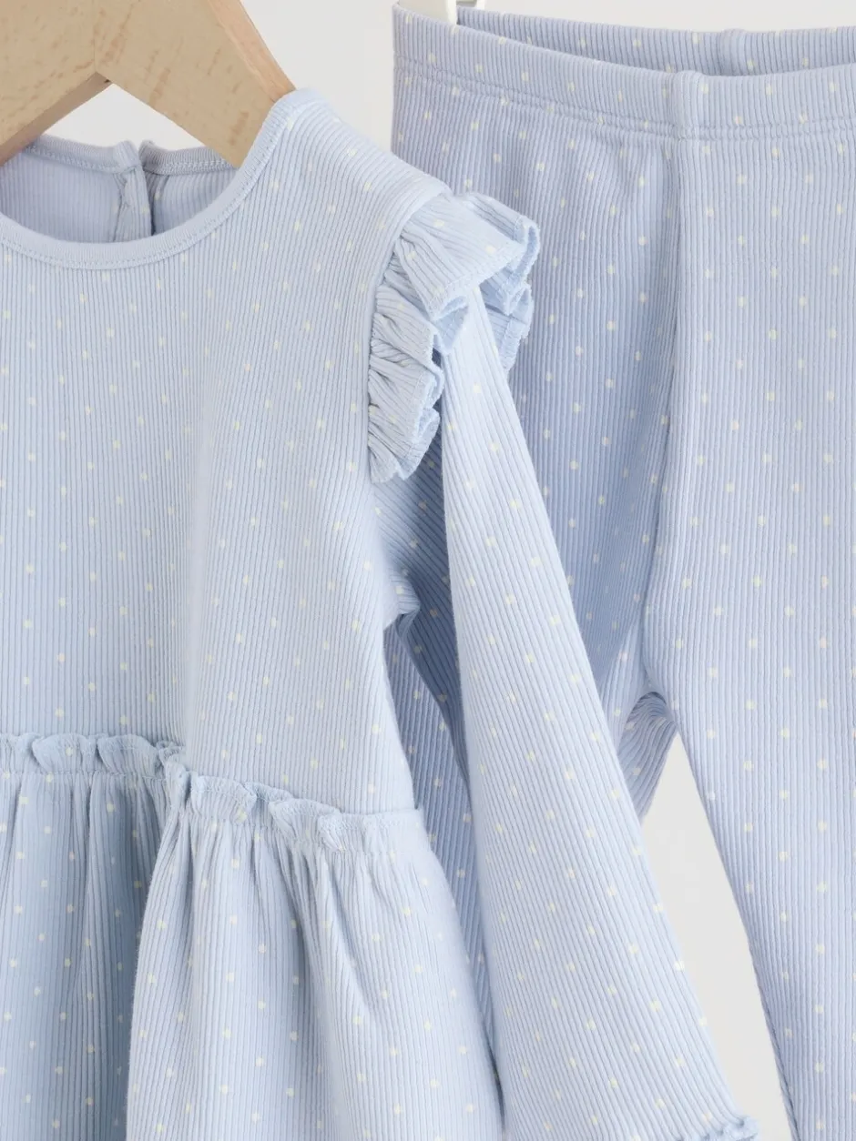 Tops|Tops*Next Blauw met stippen - Set met babyfriltop met lange mouwen en legging (0mnd-2jr)
