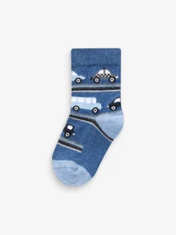 Sokken En Panty's|Sokken|Next Blauw met strepen/transportprint - Verpakking van 7 paar sokken met hoog aandeel katoen