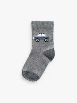 Sokken En Panty's|Sokken|Next Blauw met strepen/transportprint - Verpakking van 7 paar sokken met hoog aandeel katoen