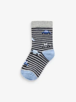 Sokken En Panty's|Sokken|Next Blauw met strepen/transportprint - Verpakking van 7 paar sokken met hoog aandeel katoen