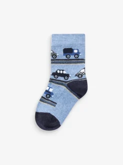 Sokken En Panty's|Sokken|Next Blauw met strepen/transportprint - Verpakking van 7 paar sokken met hoog aandeel katoen