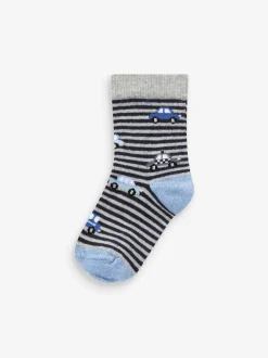 Sokken En Panty's|Sokken|Next Blauw met strepen/transportprint - Verpakking van 7 paar sokken met hoog aandeel katoen