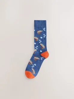 Sokken|Sokken*Next Blauw met vissen - Set van 5 sokken met patroon