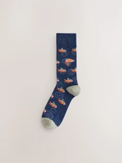 Sokken|Sokken*Next Blauw met vissen - Set van 5 sokken met patroon