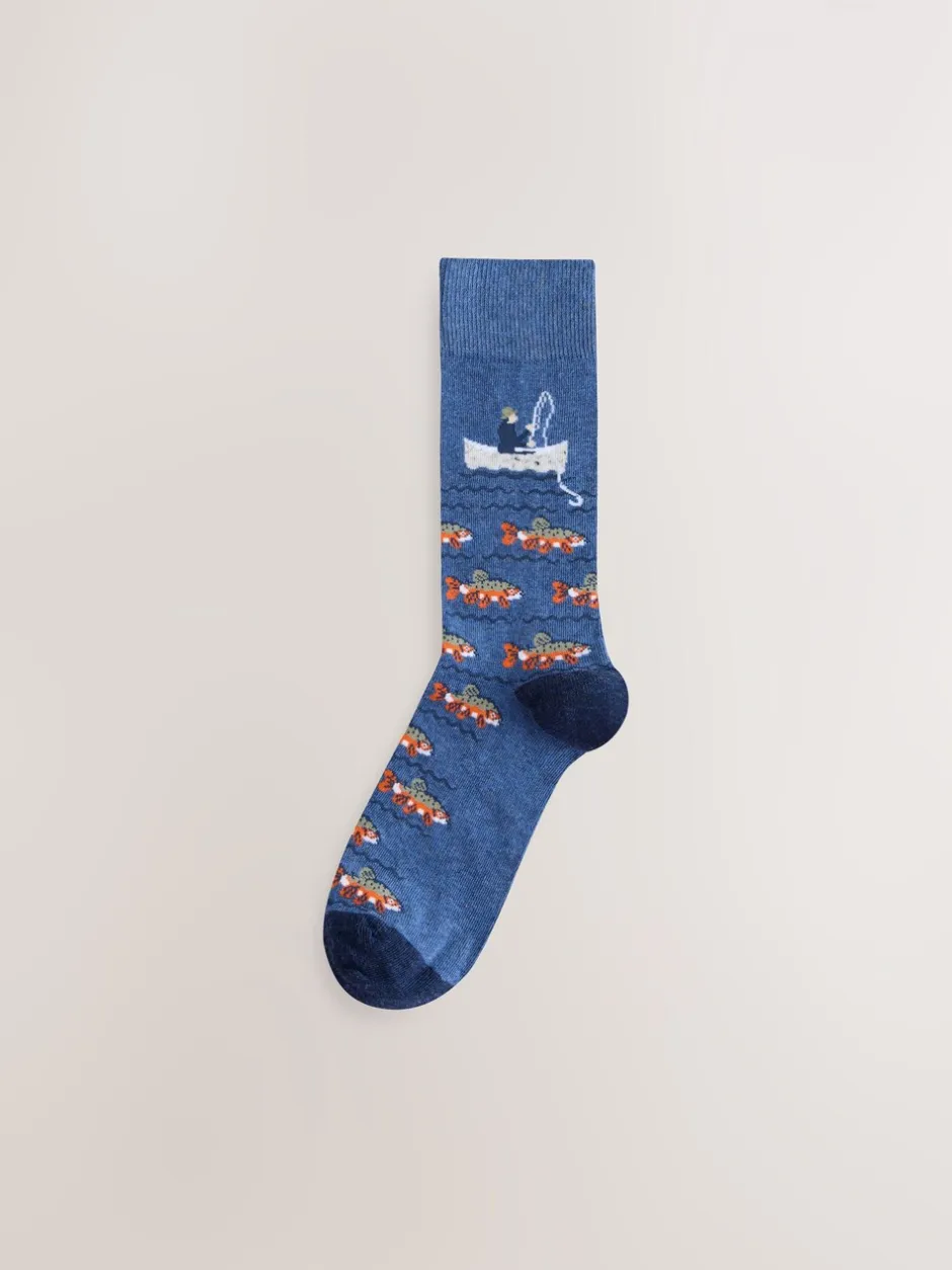Sokken|Sokken*Next Blauw met vissen - Set van 5 sokken met patroon