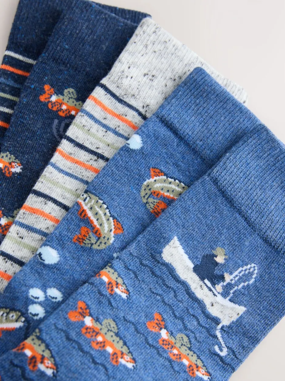 Sokken|Sokken*Next Blauw met vissen - Set van 5 sokken met patroon
