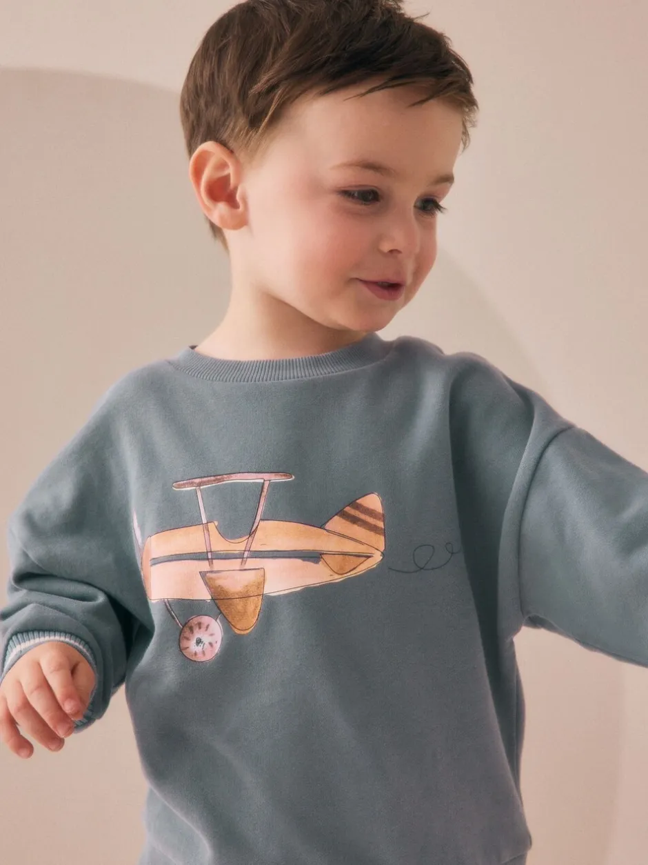 Truien En Breisels|Sets En Combisets*Next Blauw met vliegtuig - Set met sweatshirt en joggingbroek (3mnd -7jr)