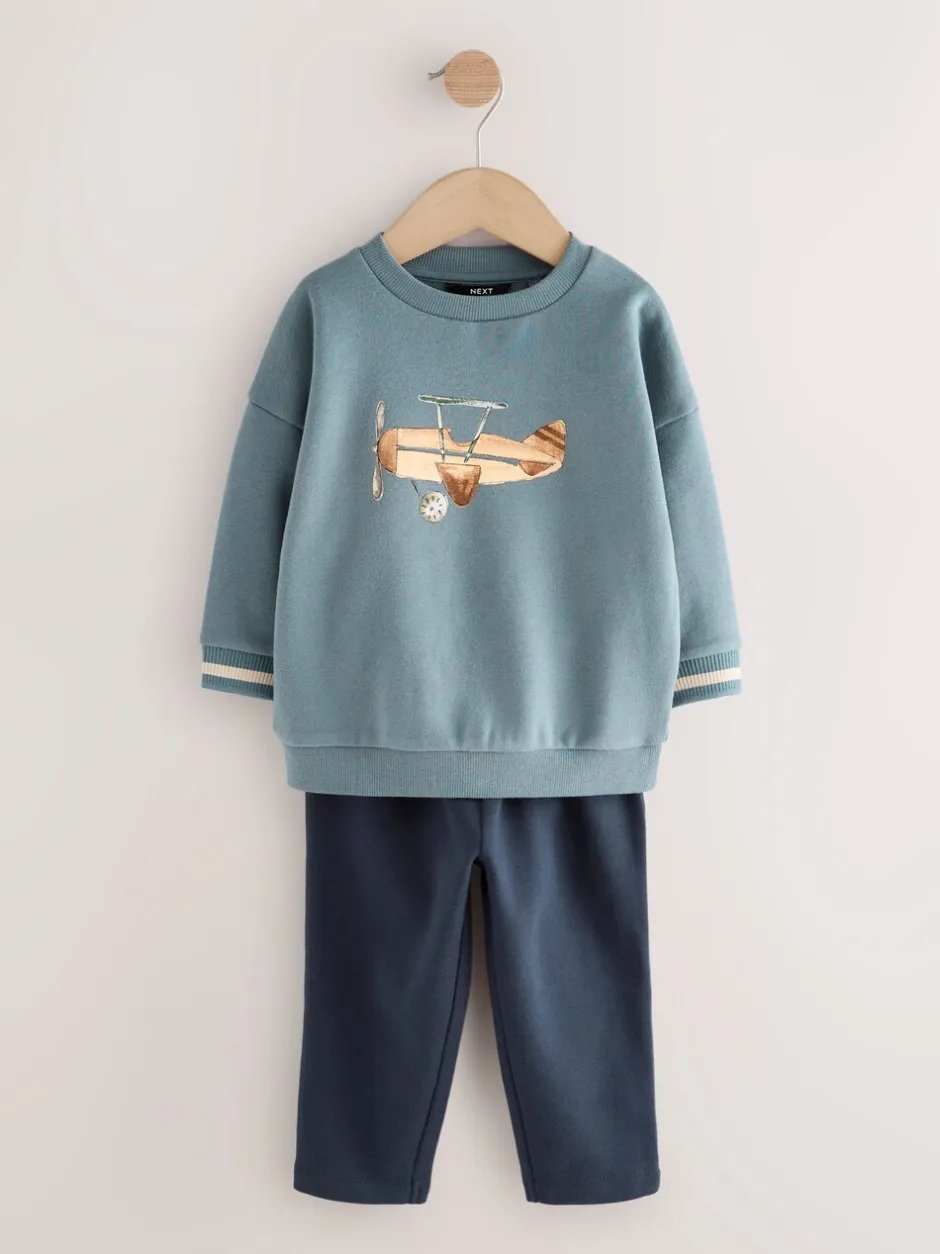 Truien En Breisels|Sets En Combisets*Next Blauw met vliegtuig - Set met sweatshirt en joggingbroek (3mnd -7jr)