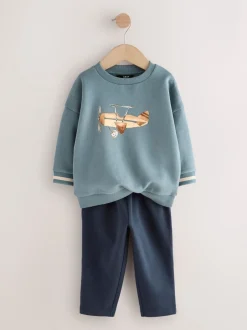 Truien En Breisels|Sets En Combisets*Next Blauw met vliegtuig - Set met sweatshirt en joggingbroek (3mnd -7jr)