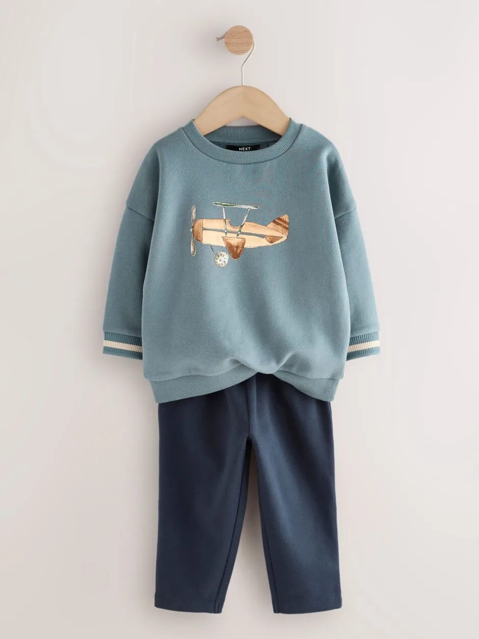 Truien En Breisels|Sets En Combisets*Next Blauw met vliegtuig - Set met sweatshirt en joggingbroek (3mnd -7jr)