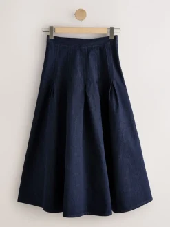 Rokken*Next Blauw met wassing - Denim Full Seamed Midi Skirt