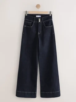 Jeans*Next - High Rise stretchy Jeans met wijde pijpen Blauw met wassing