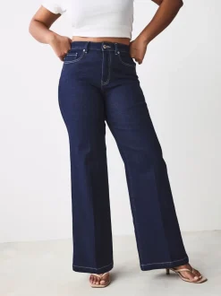 Jeans*Next - Jeans met zandloperpasvorm en wijde pijpen Blauw met wassing
