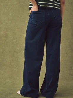 Jeans*Next Blauw met wassing - Jersey denim broek met wijde pijpen