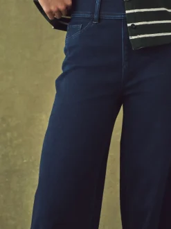 Jeans*Next Blauw met wassing - Jersey denim broek met wijde pijpen