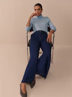 Jeans*Next - N. Premium Palazzo-jeans met wijde pijpen Blauw met wassing