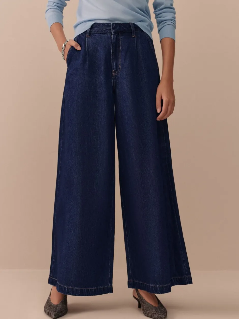 Jeans*Next - N. Premium Palazzo-jeans met wijde pijpen Blauw met wassing
