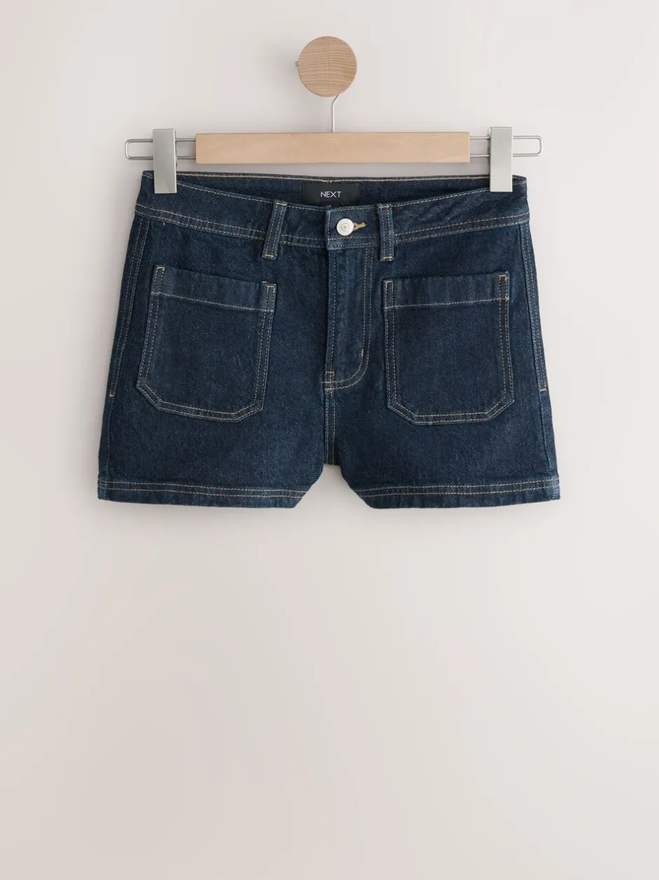 Shorts*Next - Patch Pocket Mini Denim Shorts Blauw met wassing