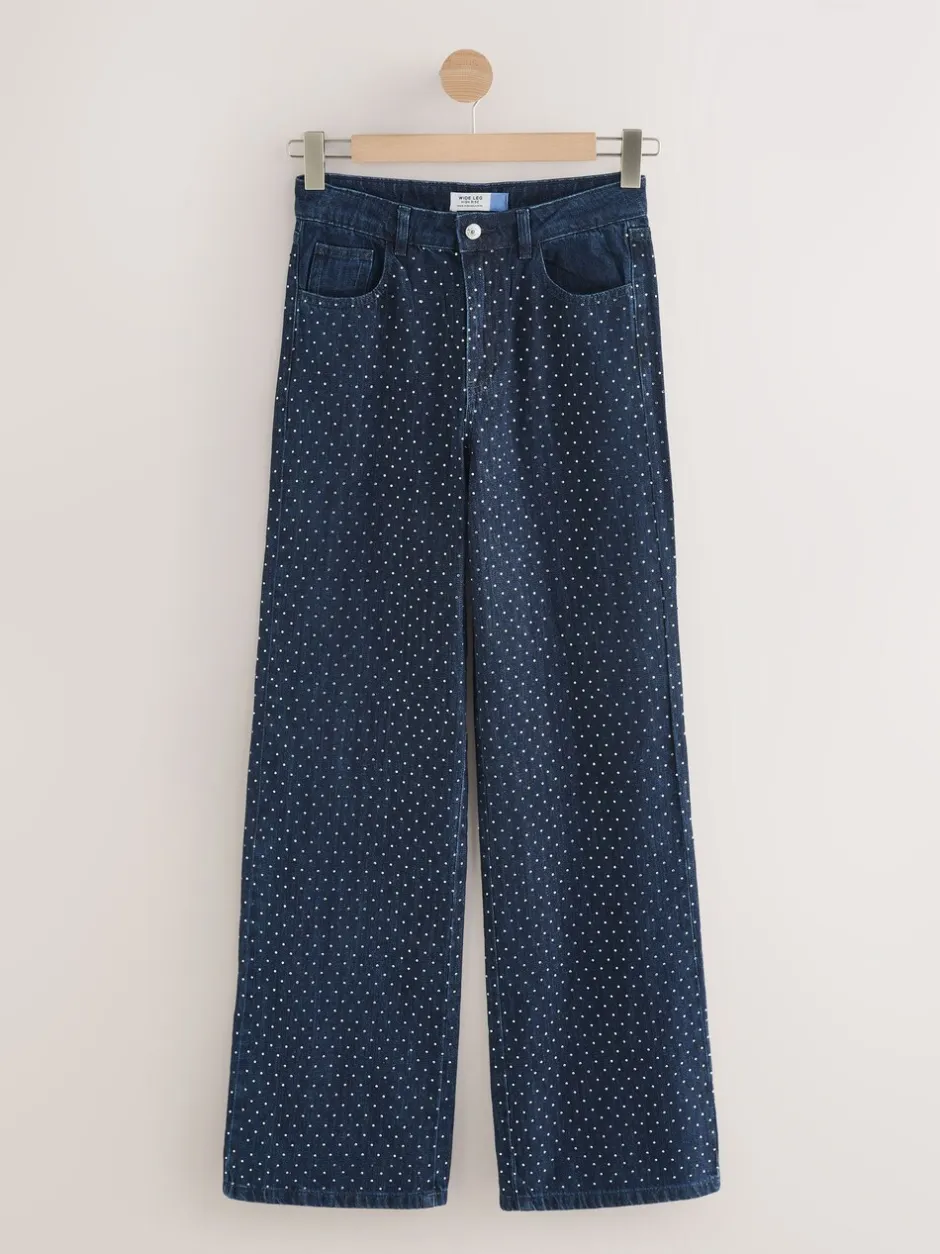 Jeans*Next Blauw met wassing - Versierde jeans met wijde pijpen