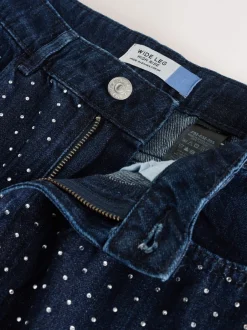 Jeans*Next Blauw met wassing - Versierde jeans met wijde pijpen