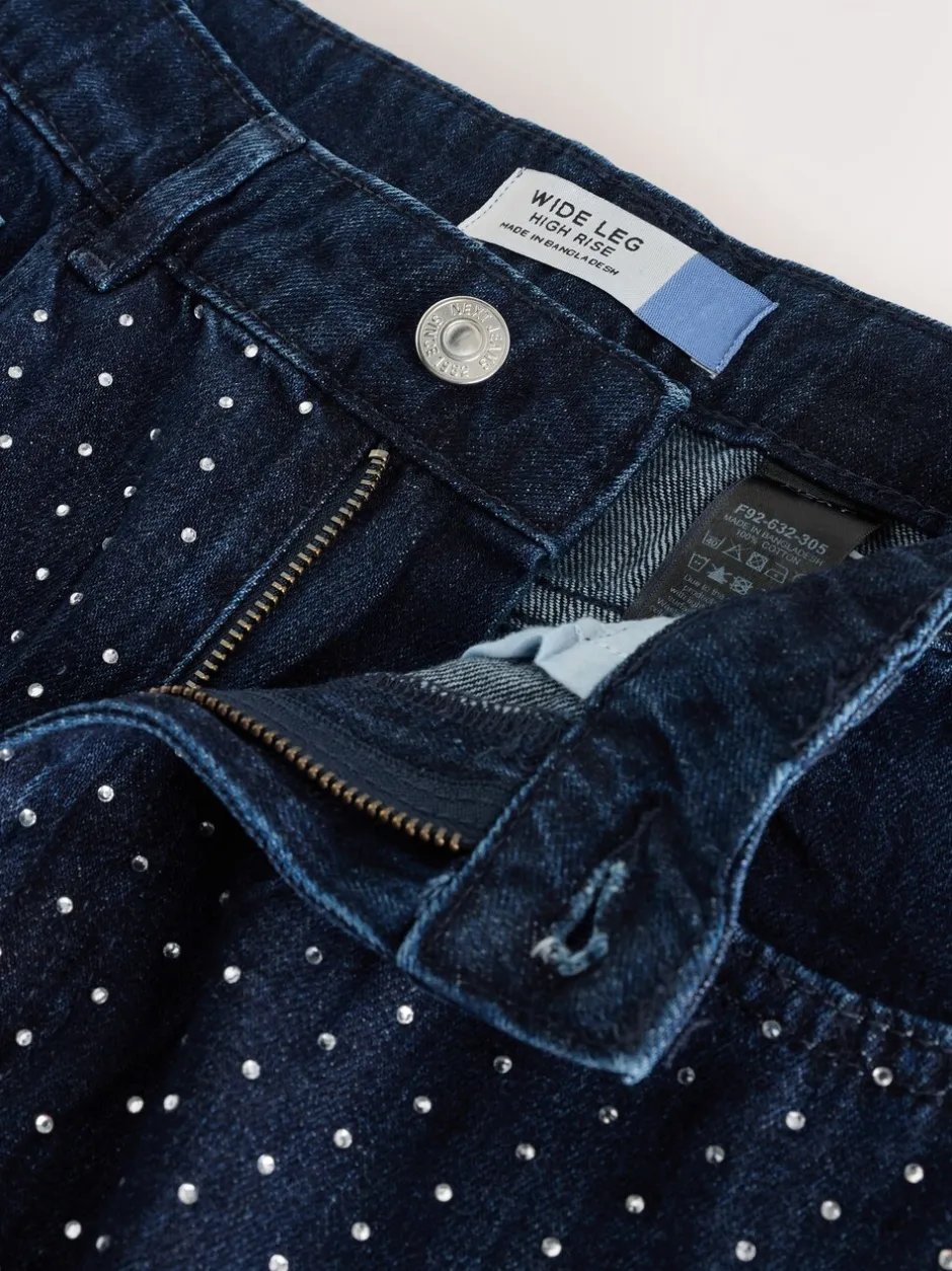 Jeans*Next Blauw met wassing - Versierde jeans met wijde pijpen