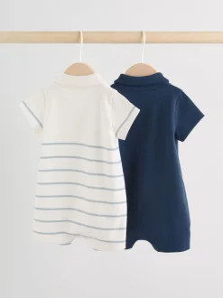 Rompertjes En Tuinbroeken|Next - Verpakking van 2 jersey babyrompertjes Blauw met wit gestreept