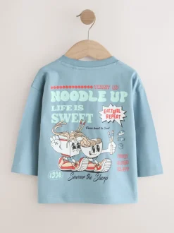 Tops|T-Shirts*Next Blauw Noodle Up - T-shirt met lange mouwen en print op de rug (3mnd -8jr)