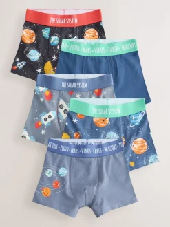 Ondergoed*Next - Junior karakter trunks 5 verpakking (1,5-16jr) Blauw ruimteprint