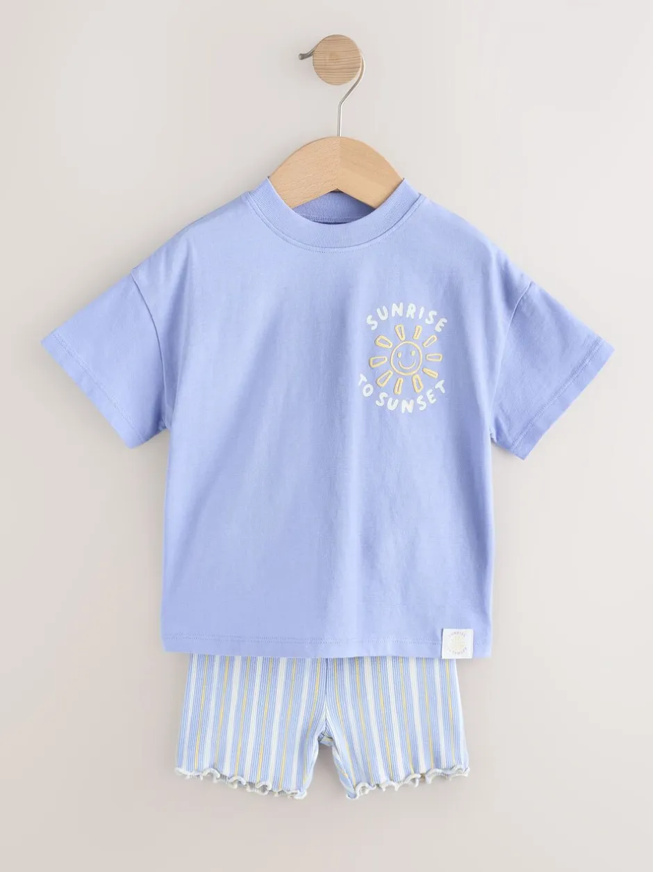 Tops|Sets En Outfits|Next - Set van T-shirt met korte mouwen en fietsshort (3mnd-7jr) Blauw Sunshine