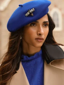 Mutsen, Handschoenen En Sjaals|Love & Roses - Beret Hat Blauw versierd