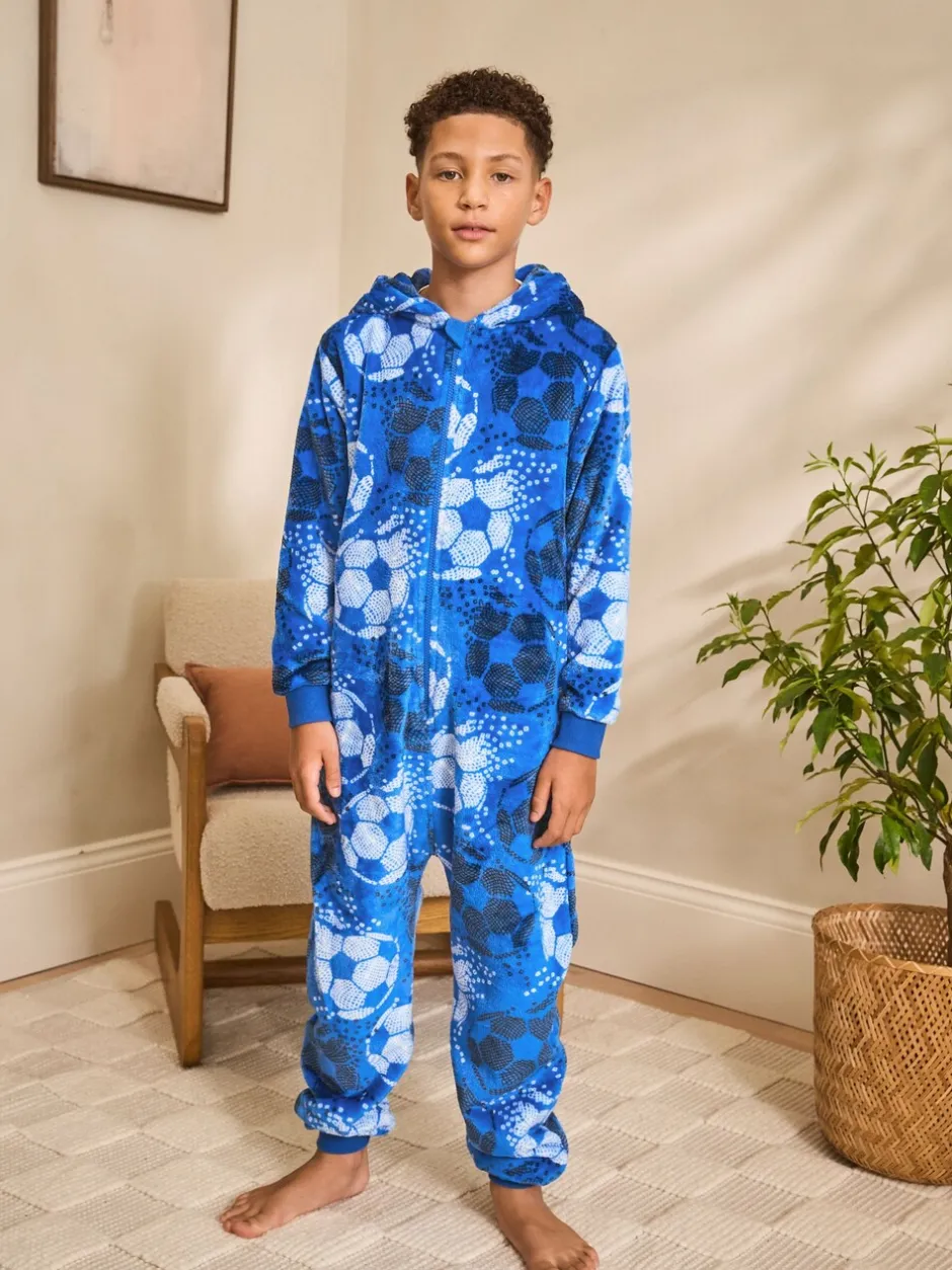 Nachtkleding En Pyjama's|Next - Fleece onesie (3-16 jr) Blauw voetbal