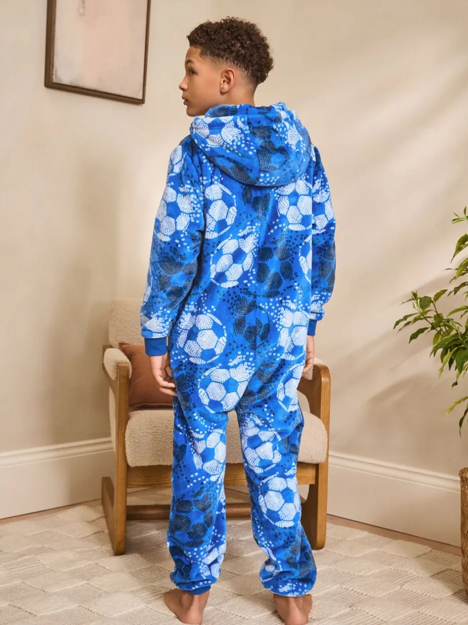 Nachtkleding En Pyjama's|Next - Fleece onesie (3-16 jr) Blauw voetbal