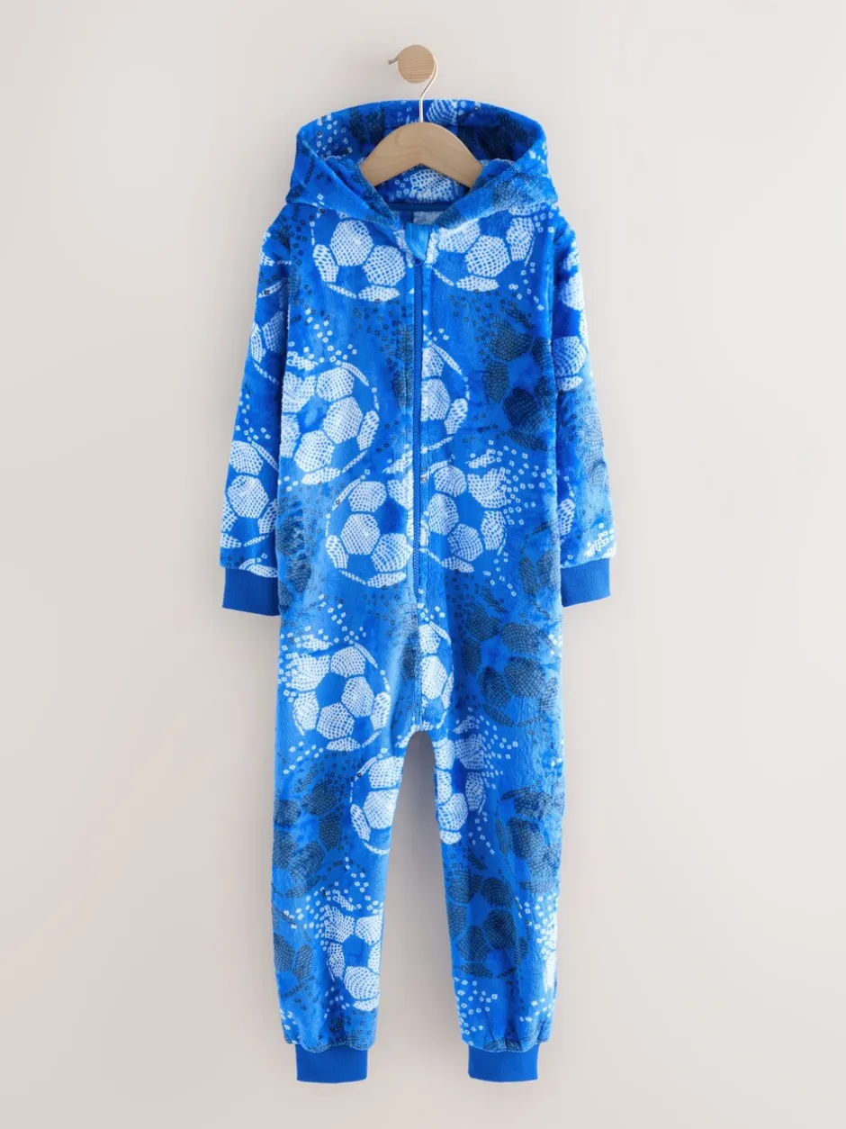 Nachtkleding En Pyjama's|Next - Fleece onesie (3-16 jr) Blauw voetbal
