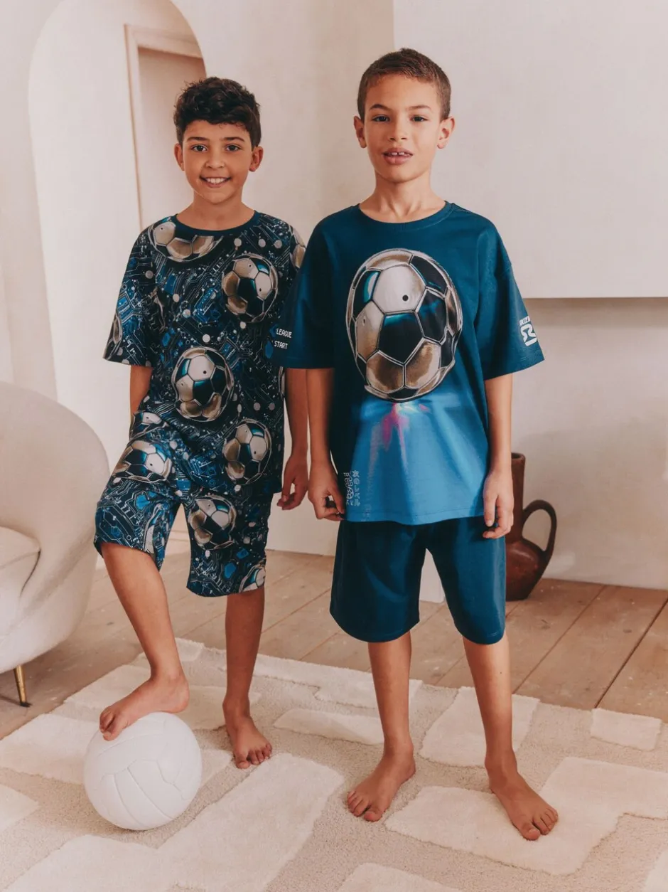 Pyjama's*Next - Set van 2 pyjama's met short (3-16 jr) Blauw voetbal