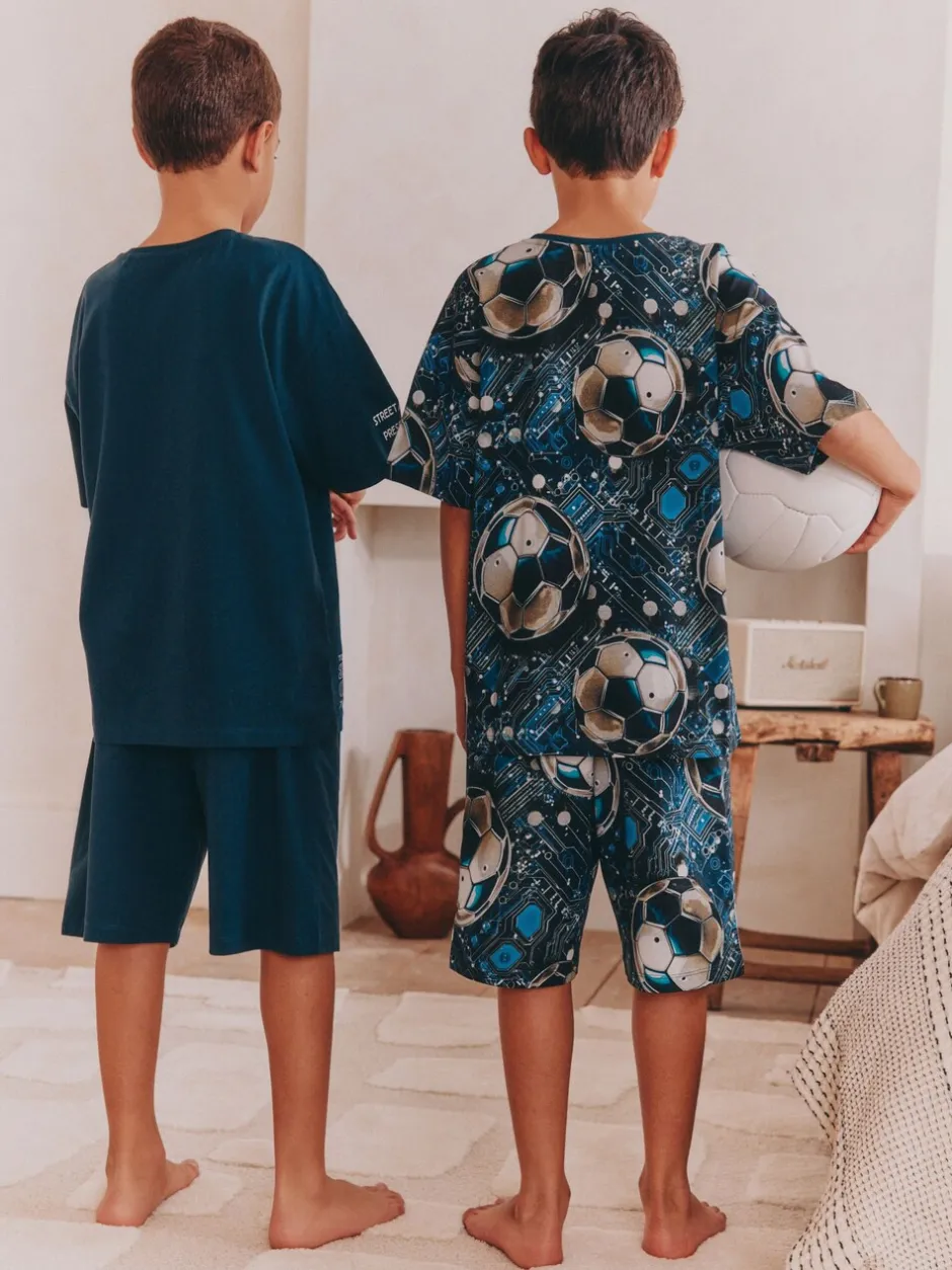 Pyjama's*Next - Set van 2 pyjama's met short (3-16 jr) Blauw voetbal